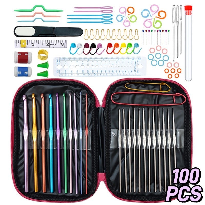 Jual Alat Rajut Set 100pcs Lengkap Dengan Tas / Hakpen / Hook Alat ...