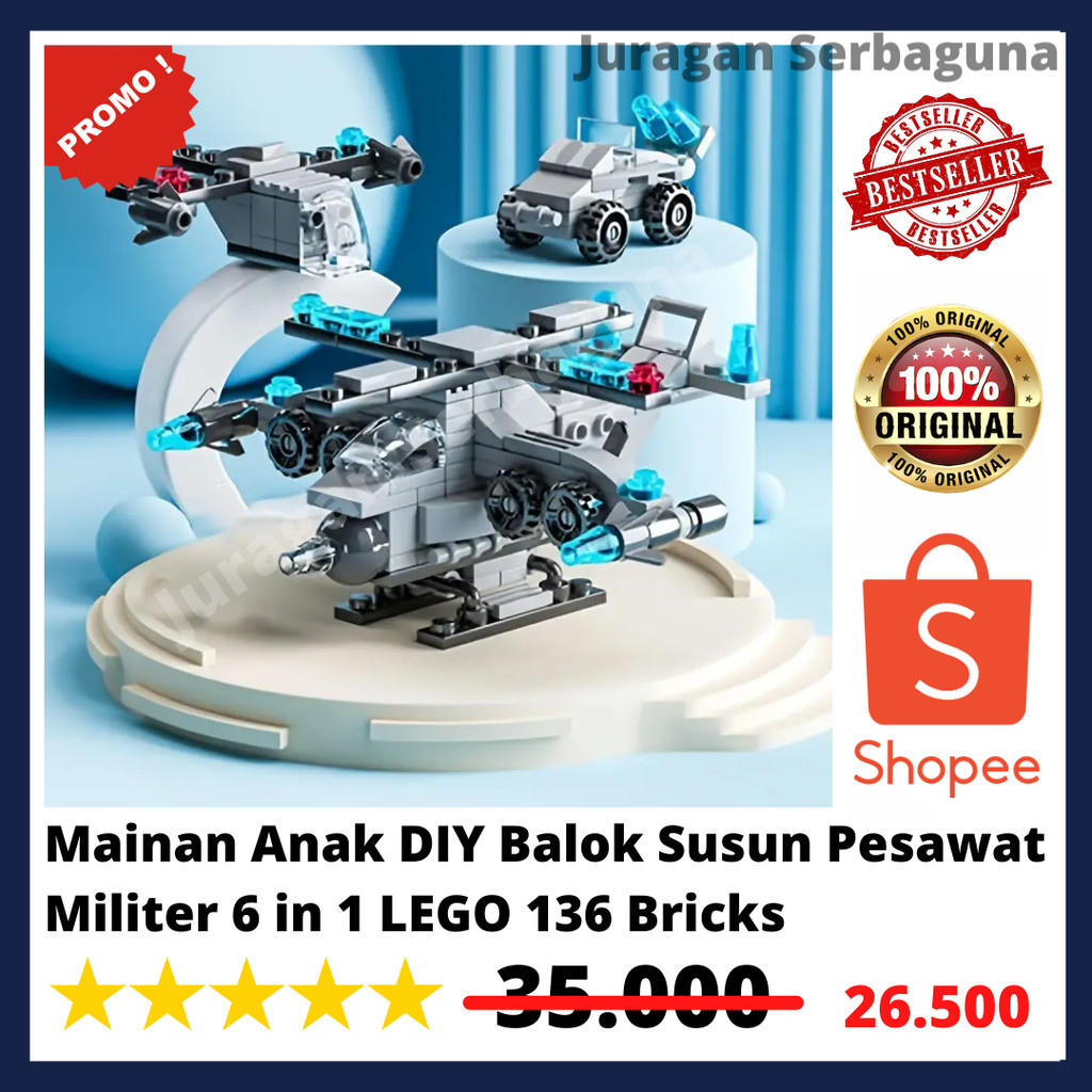 Jual Mainan Anak DIY Balok Susun Pesawat Militer 6 in 1 LEGO 136 Bricks ...