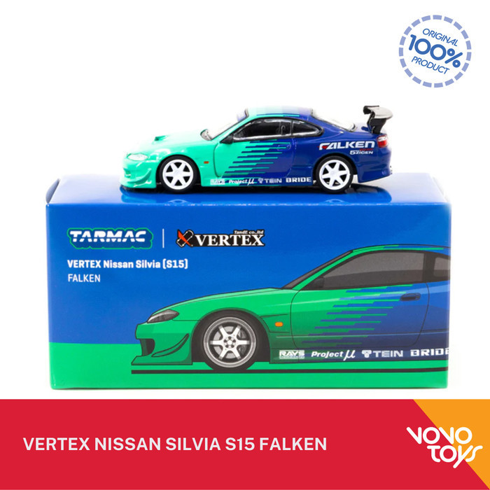 Tarmac Works VERTEX Nissan Silvia (S13) Falken &ndash; Modellino Diecast 1/64, Blu, Nuovo