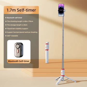 Goojodoq Selfie Stick Live Tripod Bluetooth Selfie 1.7m Stainless Steel Fill Light Rotatable