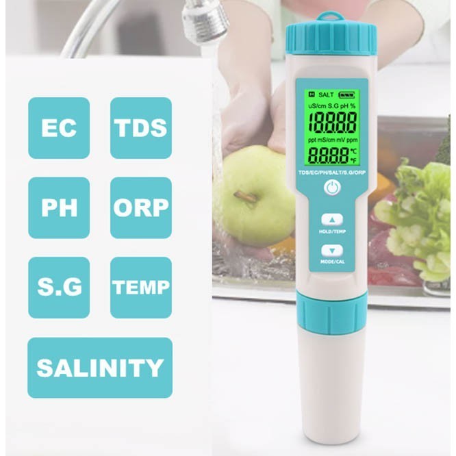 7 in 1 Digital Messgerät PH/ORP/EC/TEMP/SALT/S.G/TDS Wasseertester Pool Prüfer n