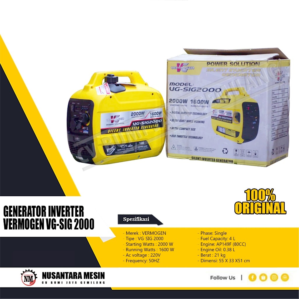 Jual MESIN GENSET / GENERATOR INVERTER VERMOGEN VG - SIG 2000 WATT ...