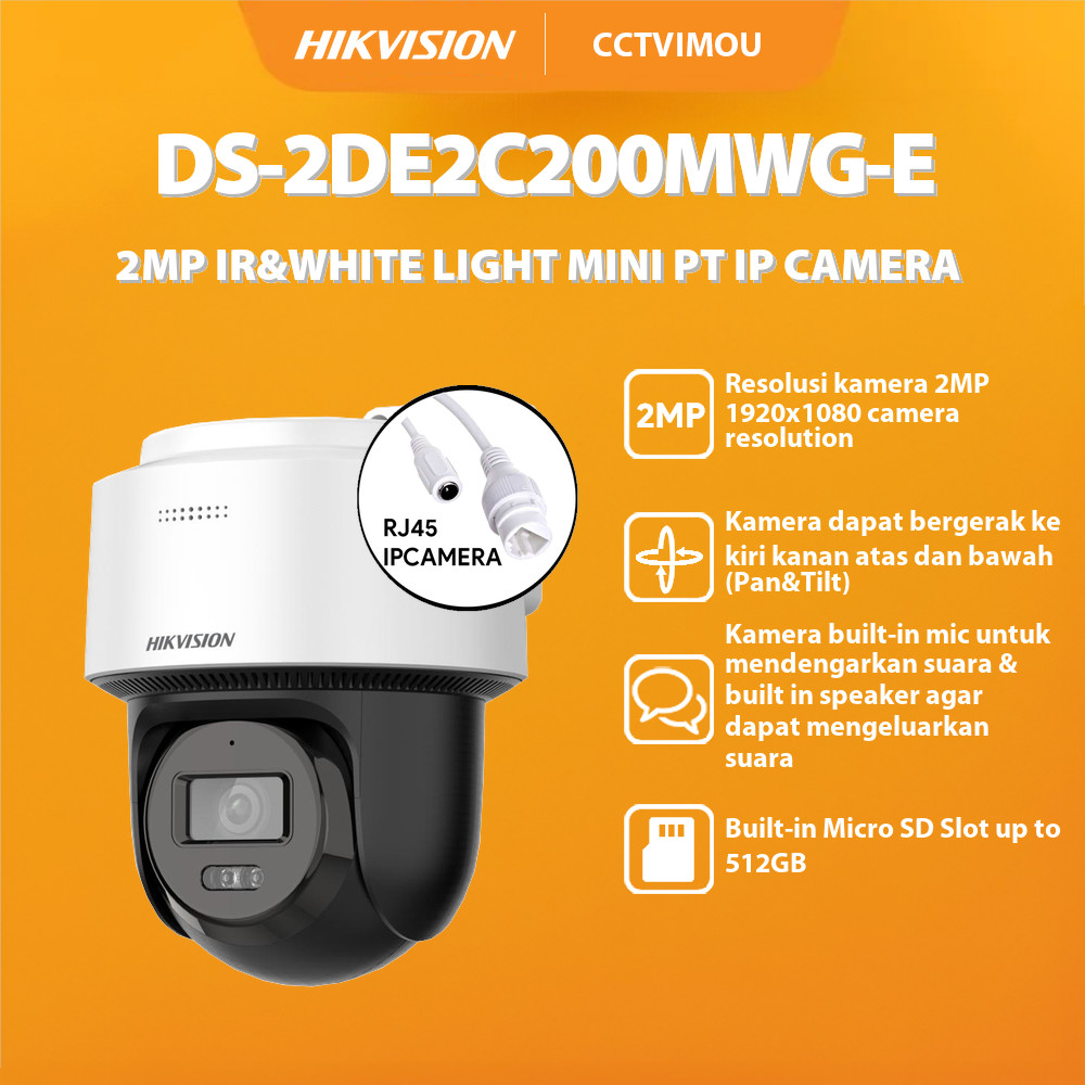 Caméra De Surveillance IP PTZ Hikvision DS-2DE2C200MWG-E - 2MP, Vision Nocturne 30m, Objectif Fixe 4mm, Détection Mouvement