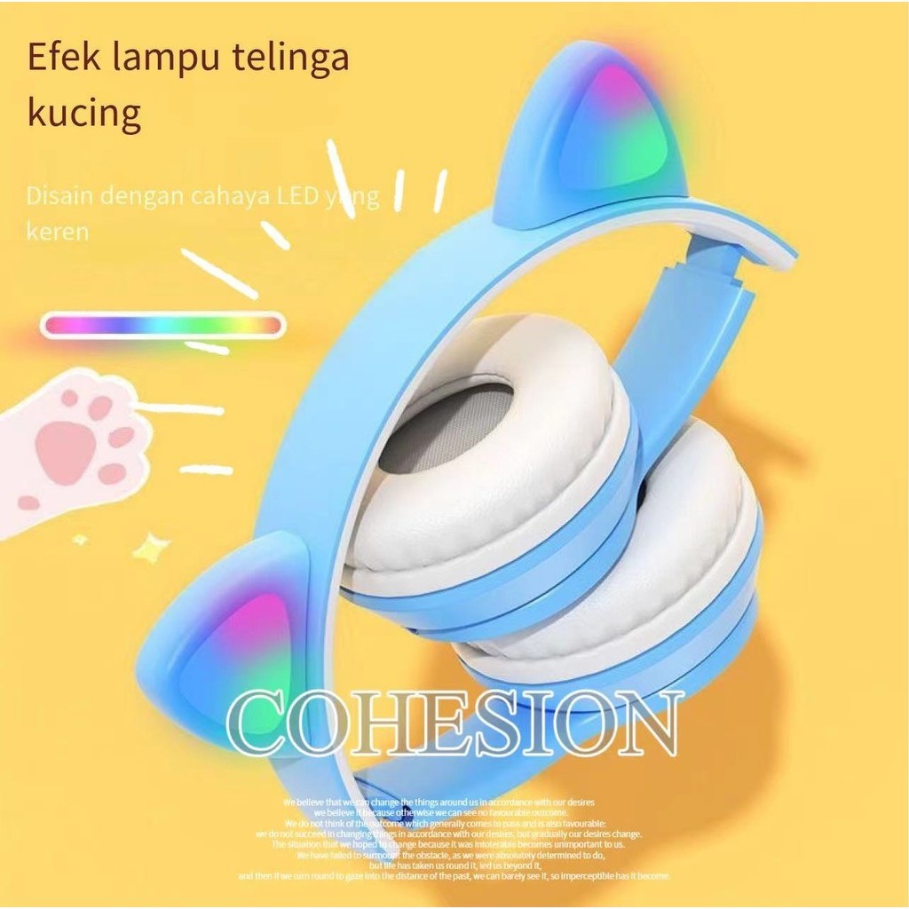 Jual Kucing Headset Headphone bluetooth gaming kucing android bass LED Light with Mic (Free