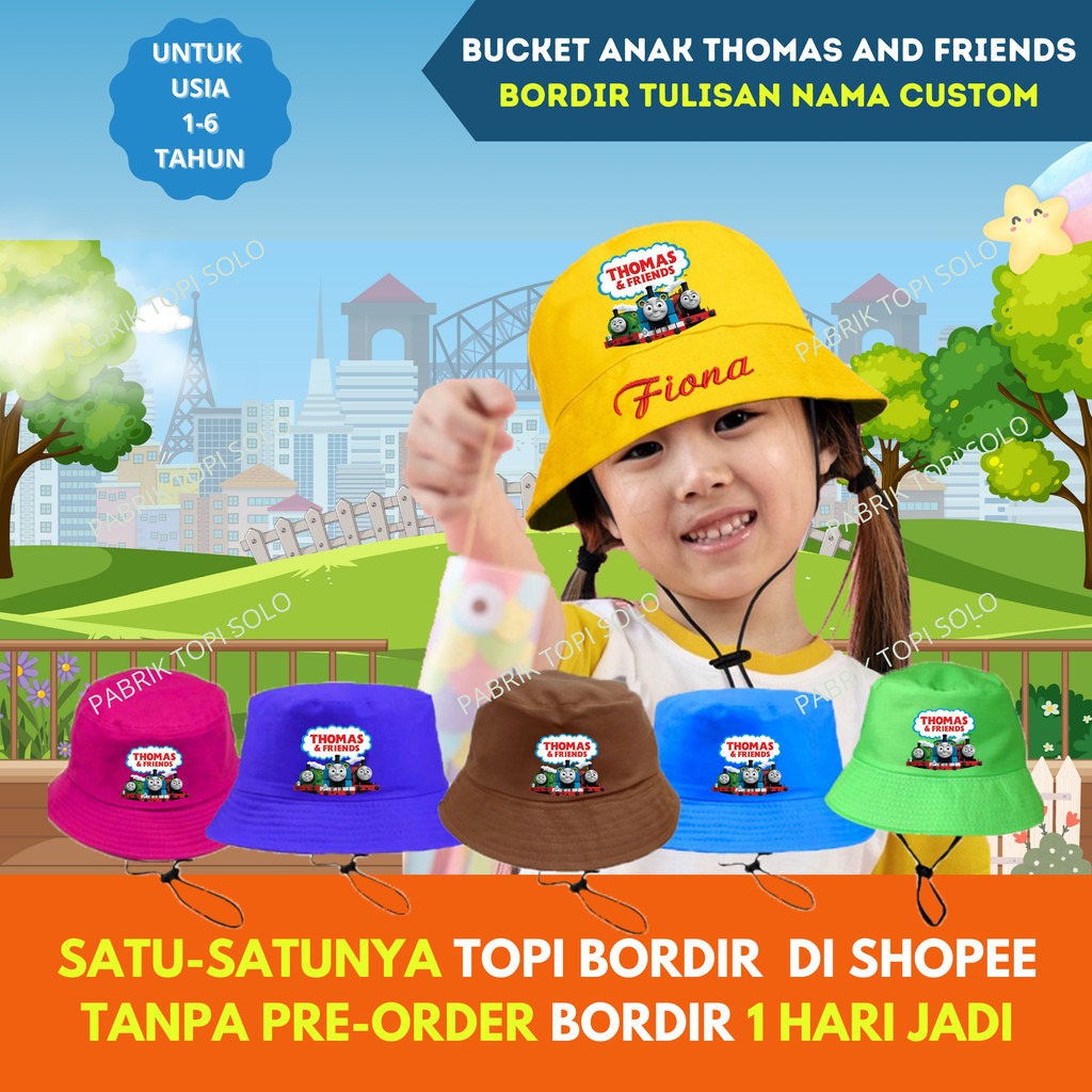 Jual Bucket Topi Sablon Thomas & Friends Dan Bordir Nama Suka-Suka Anak ...