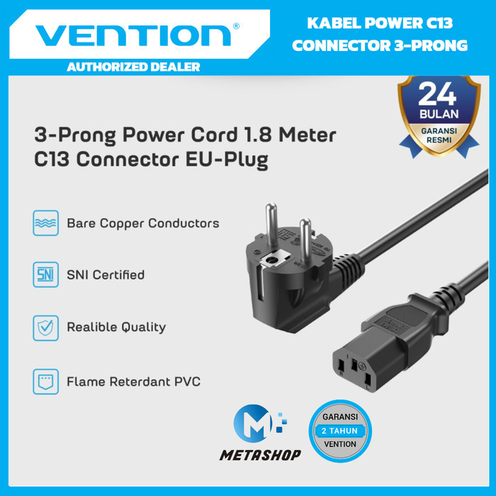 Jual VENTION Kabel Power C13 Connector 3-Prong Cable 1.8M CPU EU 18 AWG ...