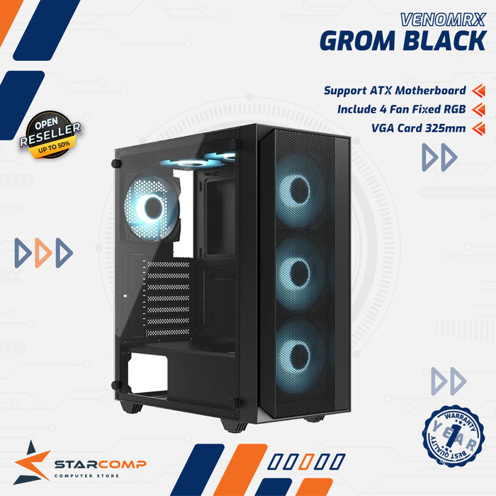 Jual VenomRX GROM ATX Gaming Case Include 4 Fan 120mm Casing PC