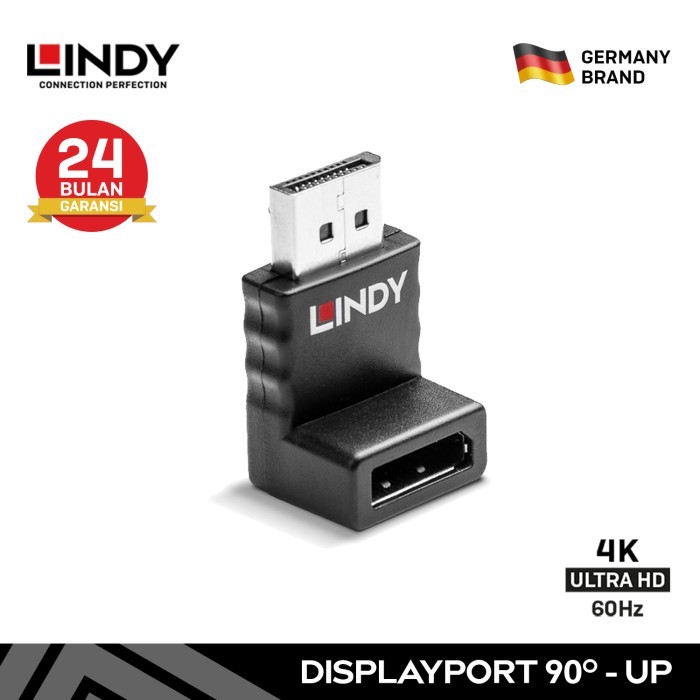 Jual Adapter DisplayPort LINDY L Shape Up Angle DP 1.2 21.6Gbps ...