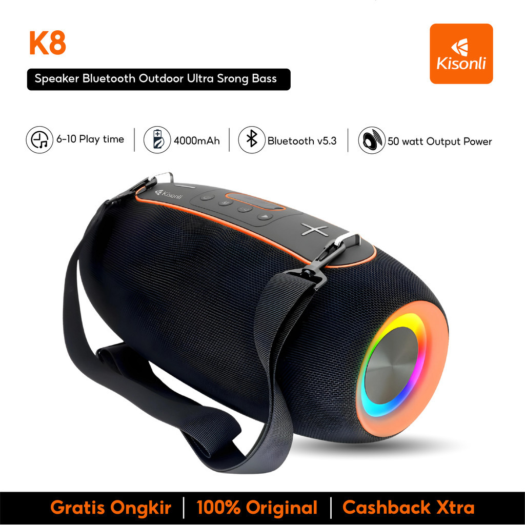 Jual KISONLI Speaker Bluetooth Outdoor K8 Ultra Strong Bass 50W RGB ...