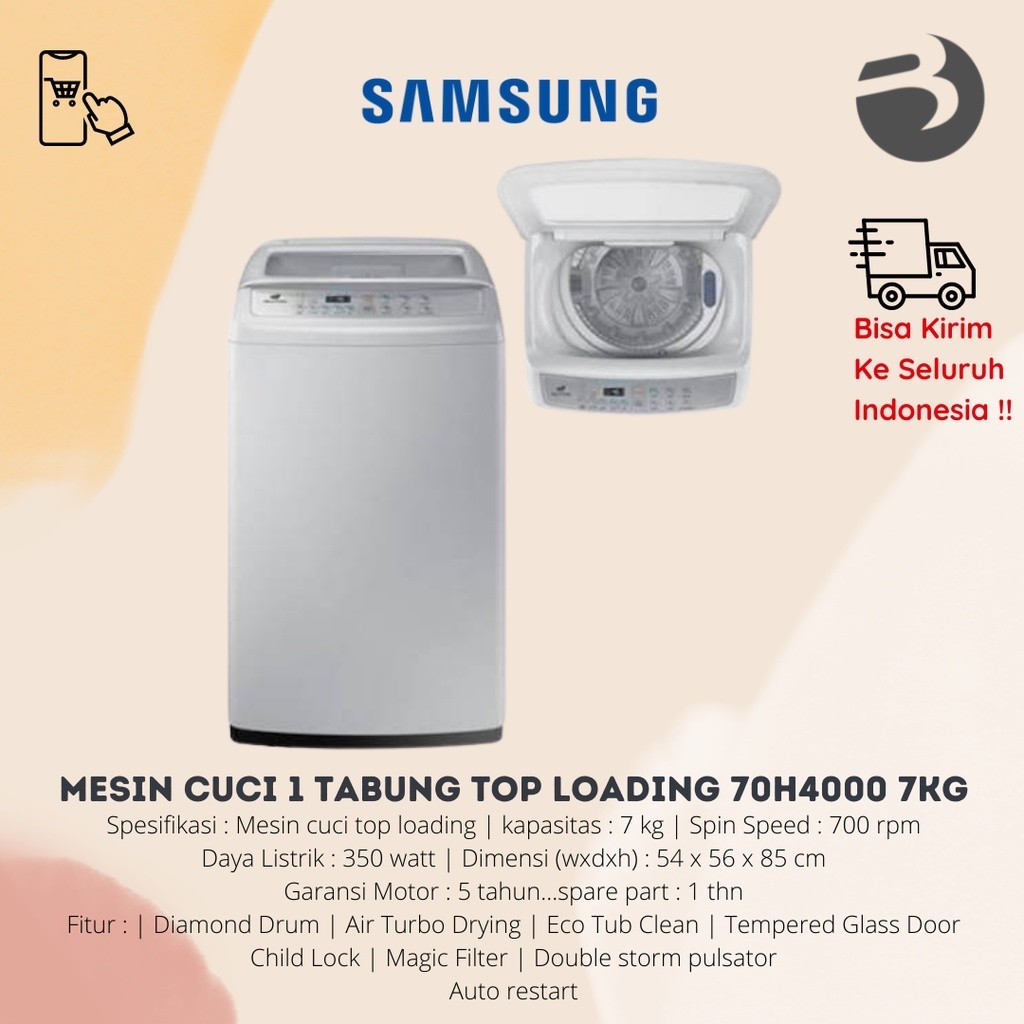 Jual MESIN CUCI 1 Tabung Top Loading SAMSUNG 70H4000 7KG | Shopee Indonesia