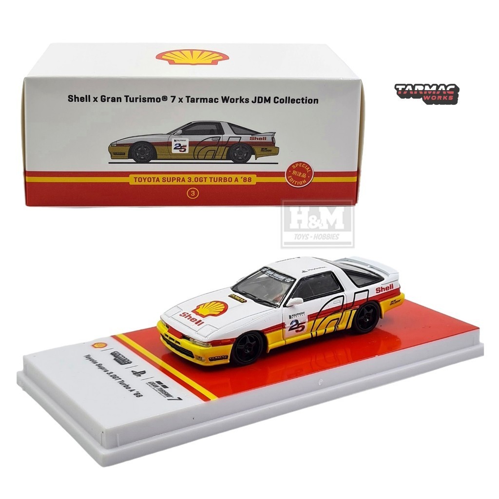Tarmac Works 1:64 Toyota Supra 3.0GT Turbo A 1988 Shell Gran Turismo 7 - Bianca Diecast