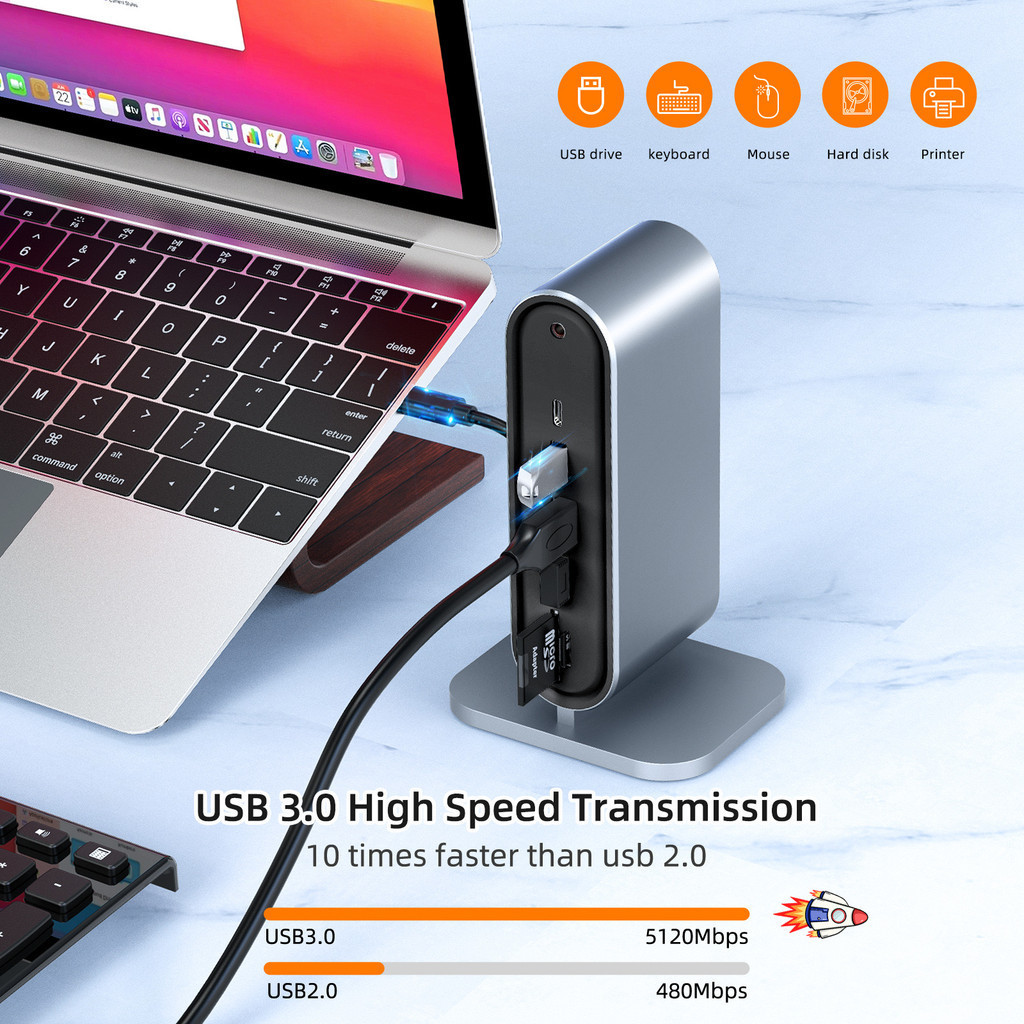 Gambar produk LENOTCH 12 In 1 USB Hub Dock Station Type-C 4K HD Compatible RJ45 HDMI VGA USB SD / TF Card Reader PD Fast Charge USB Adapter Audio 3.5Mm 3