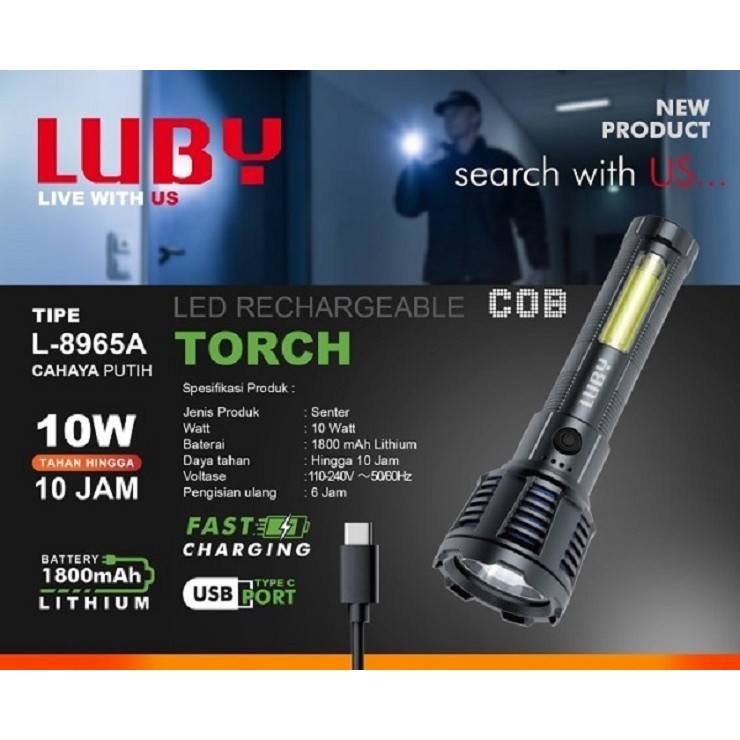 Jual SENTER LUBY L-8965A | Senter Cas luby Kapasitas 10 Watt 8965A Fast ...