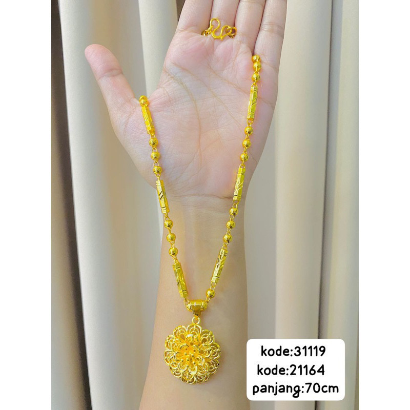 COD Kalung Set Liontin Panjang 70cm Kalung dan liontin Lapis Emas 24k