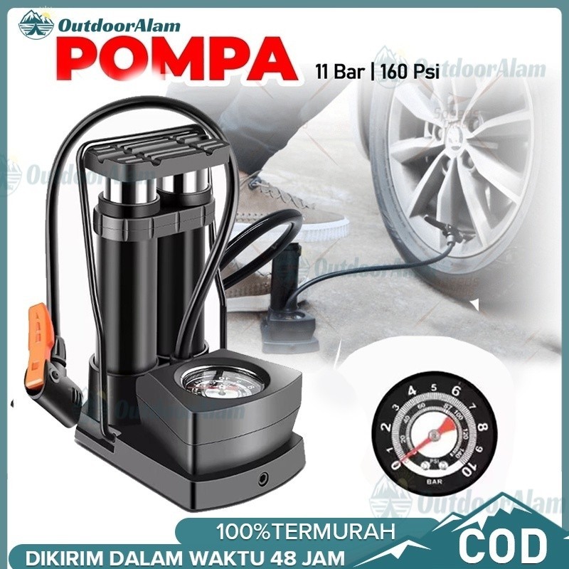 Jual Pompa Injak Ban Angin Sepeda Motor Mobil Kaki Pipa Ganda Psi Portabel Kompa Isi Angin