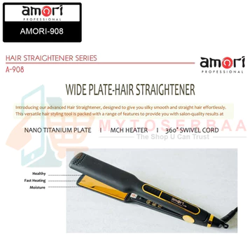 AMORI 908 Catokan Rambut Plat Lebar (Wide Plate) Dengan Nano Titanium Ceramic MCH Heater MY