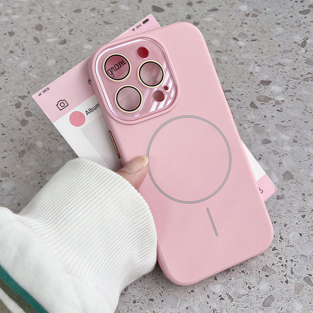 Jual Premium Soft Casing with Magsafe Magnetic Matte Pink Silicone Case ...