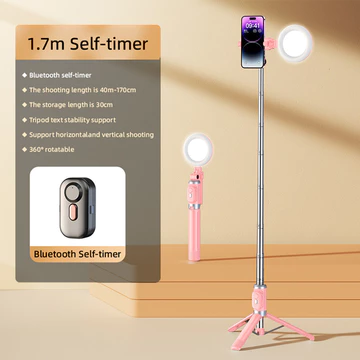 Goojodoq Selfie Stick Live Tripod Bluetooth Selfie 1.7m Stainless Steel Fill Light Rotatable