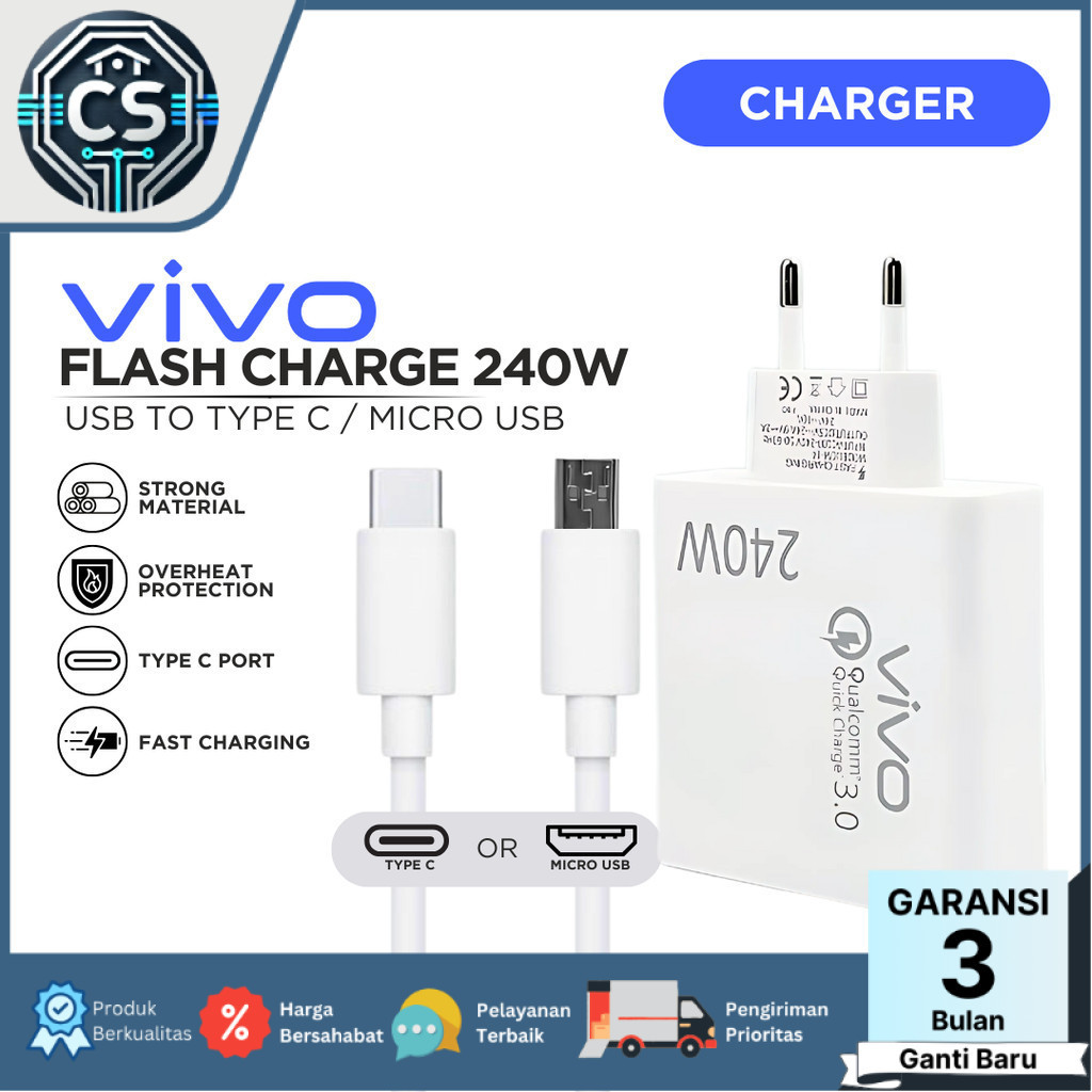 Jual Charger Vivo Flash Charge 240W Micro USB Port Fast Charging ...