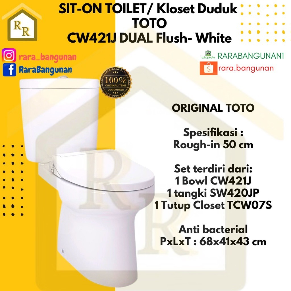 Jual KLOSET DUDUK SIT ON TOILET MERK TOTO CW J DUAL FLUSH WARNA PUTIH WC DUDUK CLOSET