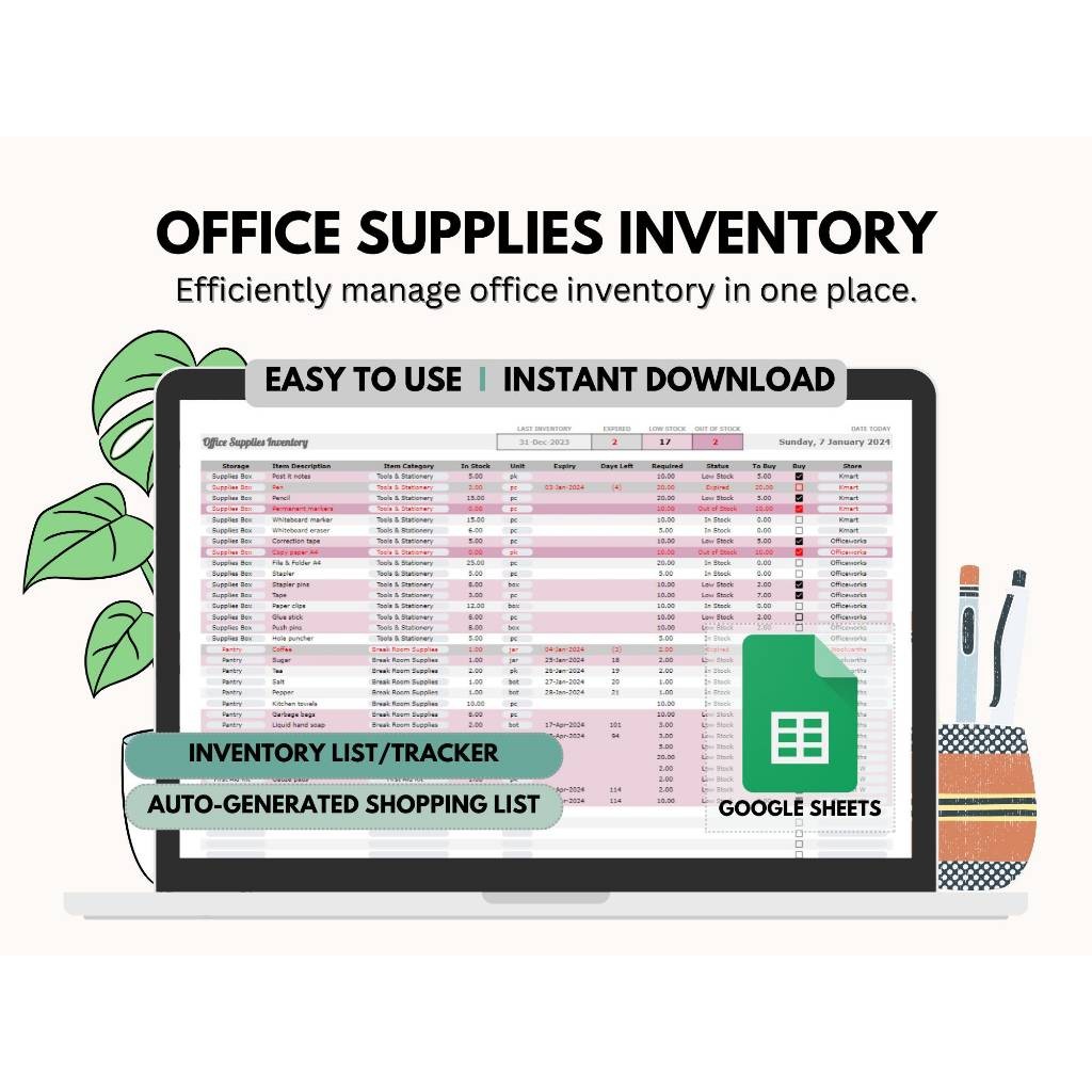 Jual Office Supplies Inventory and Shopping List Google Sheets | Shopee ...