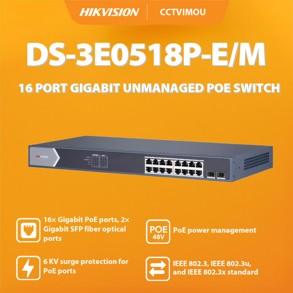 Jual HIKVISION DS-3E0518P-E/M 16 PORT GIGABIT UNMANAGED POE SWITCH ...