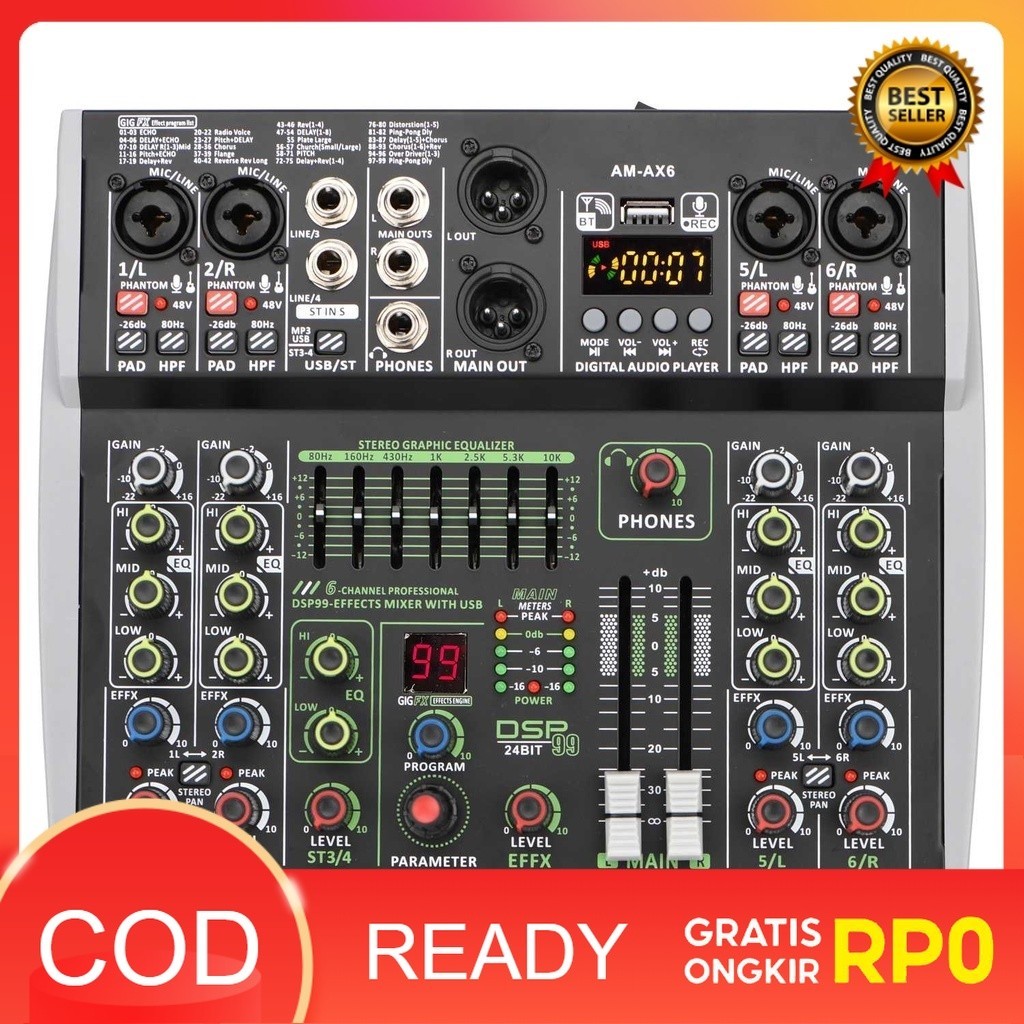 Jual LOMEHO Mixer Audio Professional DSP 99 Effects Bluetooth USB 6 ...