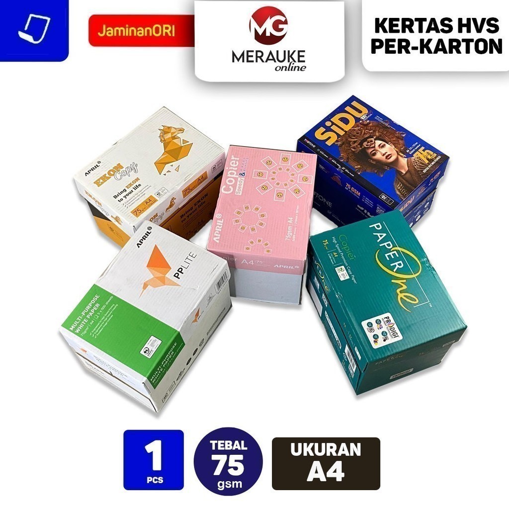 Jual Kertas HVS A4 75 gsm PER-KARTON (1 KARTON isi 5 RIM) | Shopee ...
