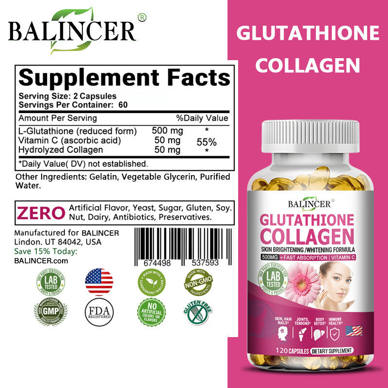 balincer collagen glutathione Jual Balincer Glutathione Collagen (120 Kapsul) dengan Vitamin C untuk  Kulit, Rambut, Kuku dan Dukungan Sendi untuk Kesehatan Secara Keseluruhan
