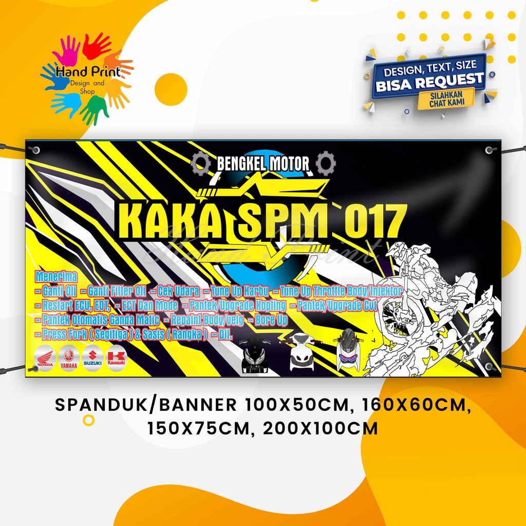 Jual Cetak Spanduk Banner Bengkel Motor Kuning MMT Spanduk Custom ...