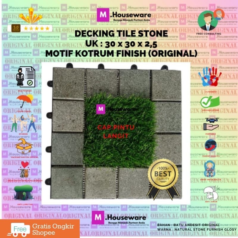 Jual Lantai Batu Andesit Motif KOTRUM BATU Kotak Mix Rumput / decking ...