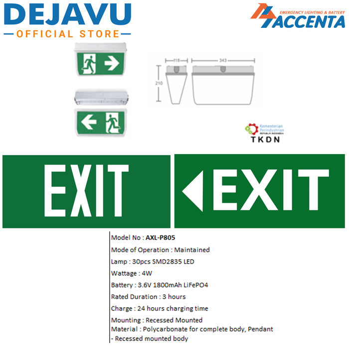 Jual Lampu Exit Led Accenta AXL-P805 Emergency Exit Light | Shopee ...