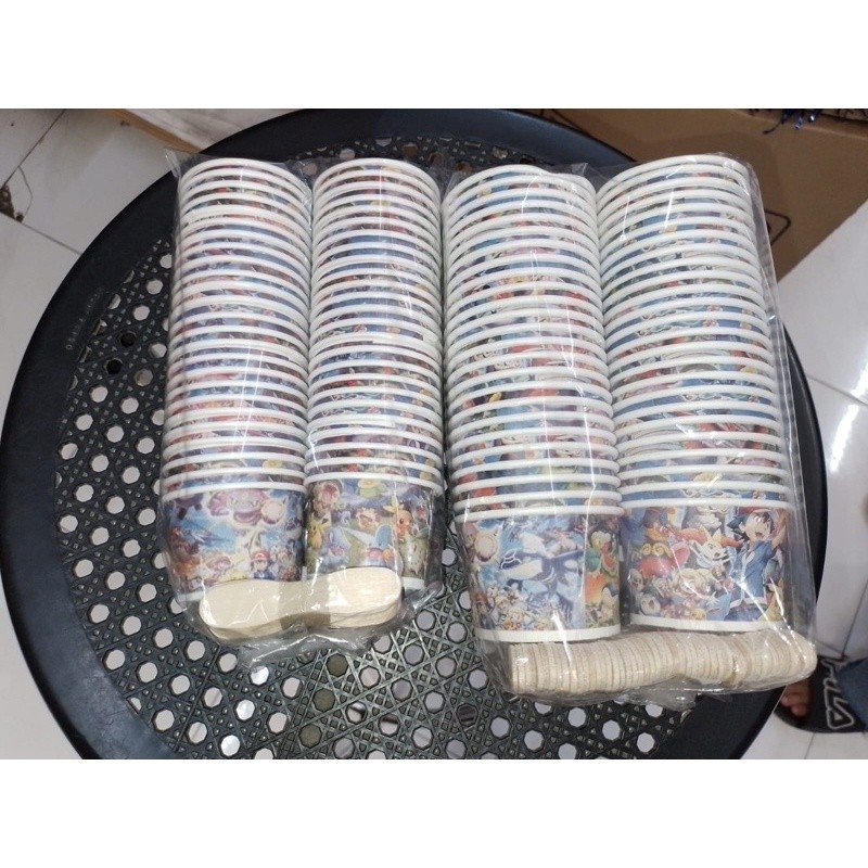 Jual paper cup ice cream kecil dan besar / Paket Cup Es Krim 60 ml ...