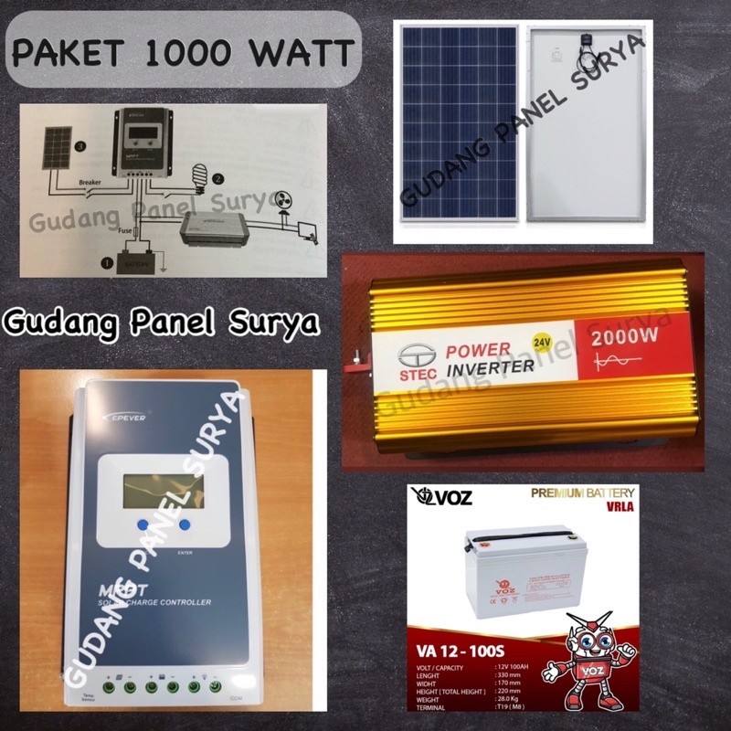 Jual PAKET Solar Panel Surya PLTS Tenaga Surya 1000Watt 1000watt 1000W ...
