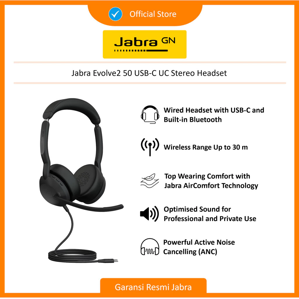 Jabra Evolve2 50 USB-A/C UC Stereo Headset