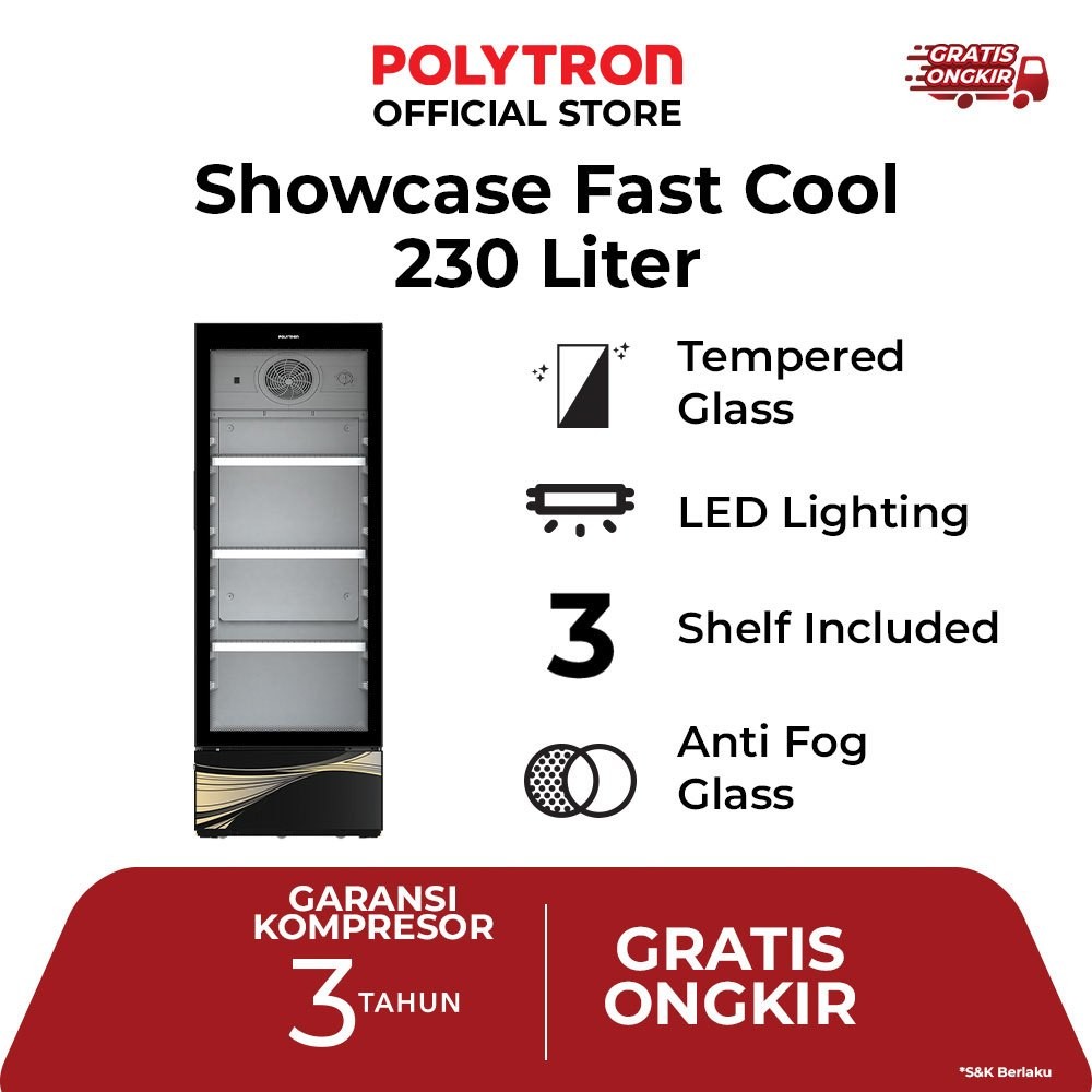 Jual POLYTRON Showcase 3 Rak 180 Liter SCN-187 Borderless Design ...