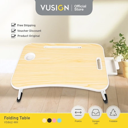 Deli Vusign Folding Table Meja Belajar Laptop Lipat Warna-Warni Dengan Laci Penyimpanan Portable Serbaguna VS862