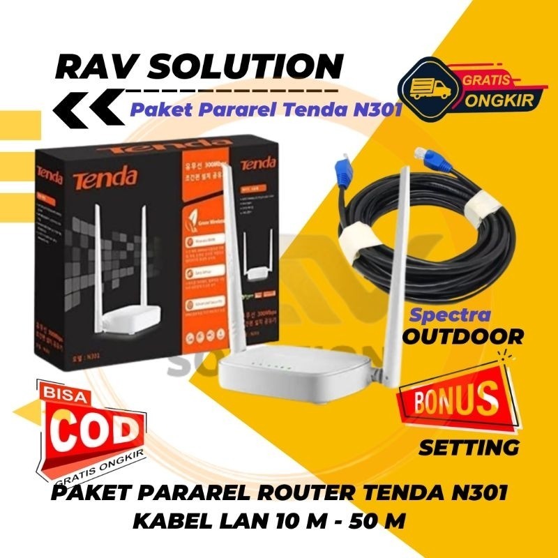 Jual KAIZER ROUTER TENDA N301 + KABEL LAN OUTDOOR SIAP PAKAI | Shopee ...