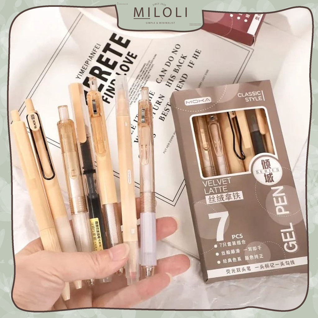 Jual [MILOLI] 7Pcs GEL PEN CLASSIC STYLE Simple Pulpen Mekanik Gel Pen ...
