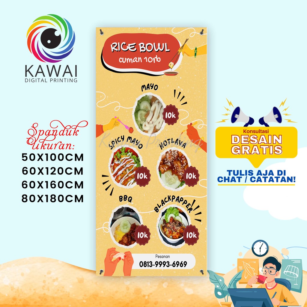 Jual Spanduk Banner MMT Rice Bowl 5 Menu Ukuran 60x160 | Shopee Indonesia