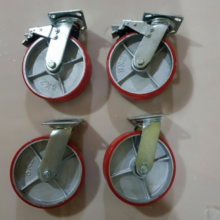 Jual Roda Pu Merah Heavy Duty 8 inch ( 2Rem 2Hidup ) | Shopee Indonesia