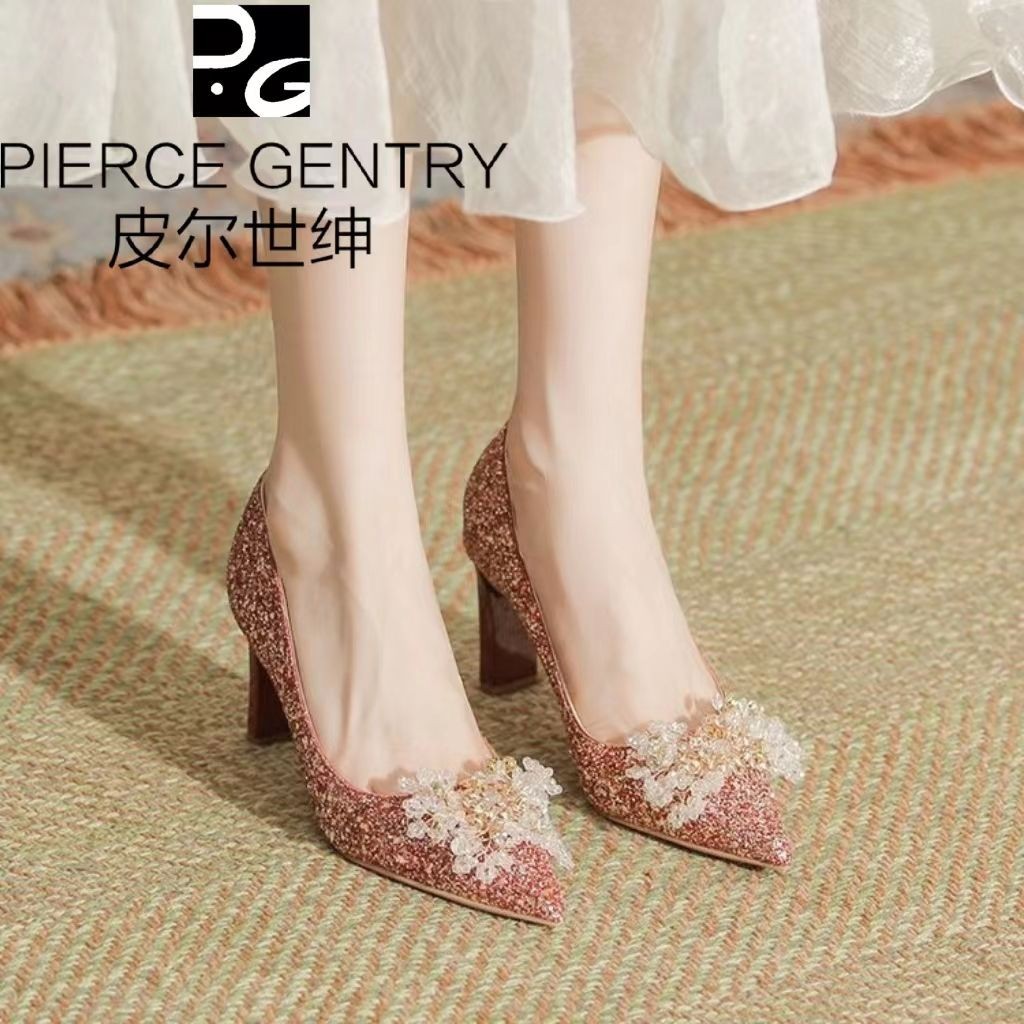Pir Shishen High end Feeling Xiuhe Dress Wedding Shoes for Women 2024 New  Chinese Wedding Banquet Bride High Heels and Thick Heels