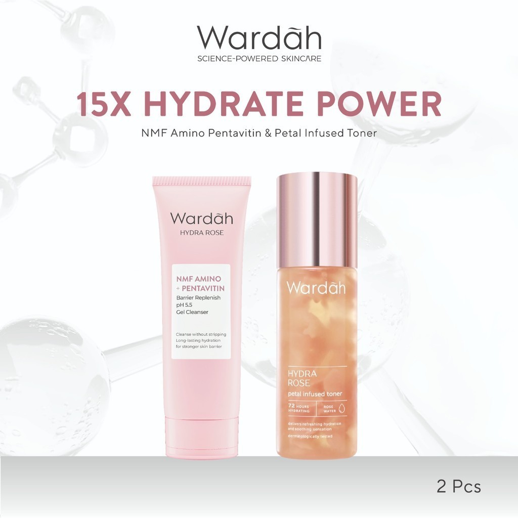 Wardah Hydra Rose Cleansing Paket (Gel to Foam Cleanser + Petal Infused Toner 100 ml)