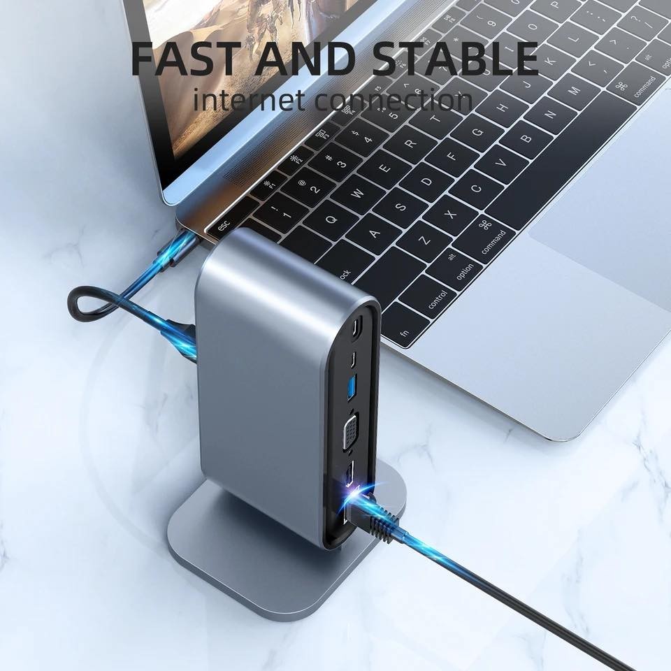 Gambar produk LENOTCH 12 In 1 USB Hub Dock Station Type-C 4K HD Compatible RJ45 HDMI VGA USB SD / TF Card Reader PD Fast Charge USB Adapter Audio 3.5Mm 5