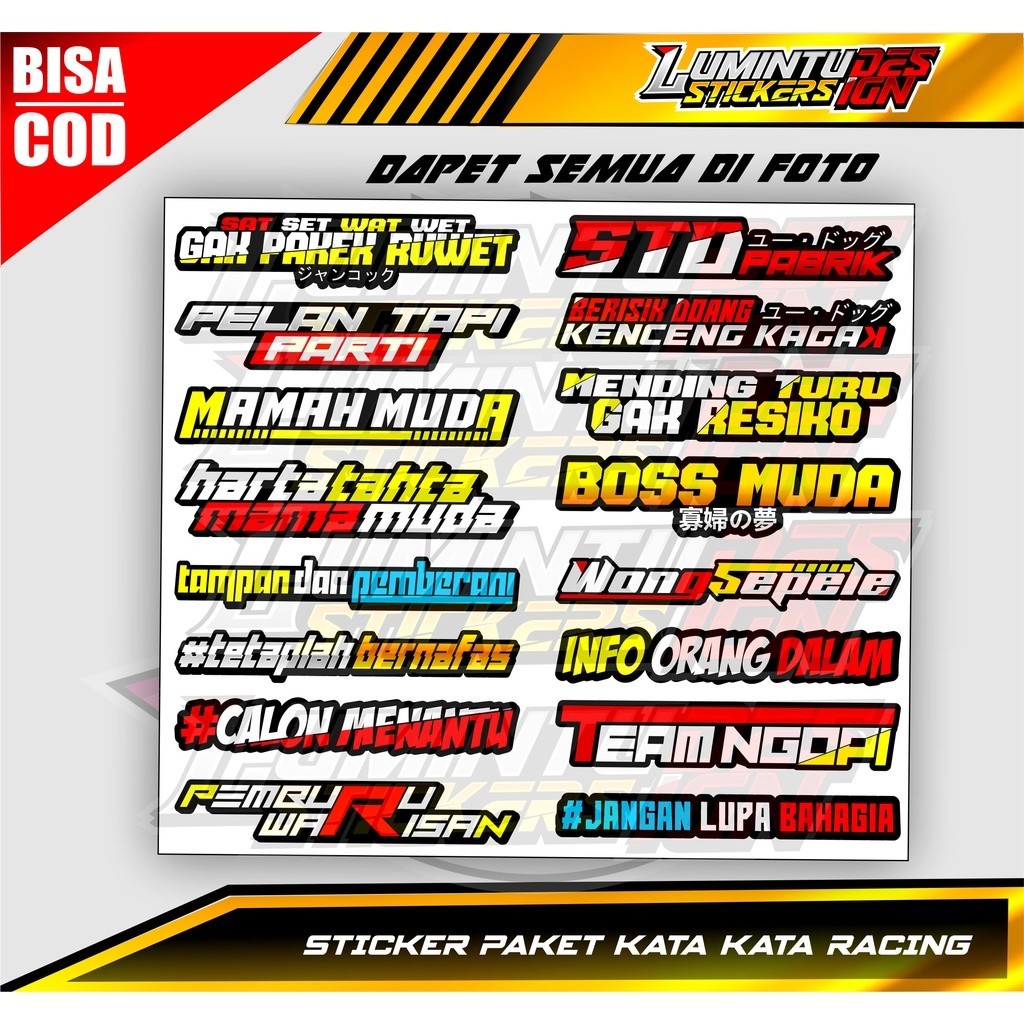 Jual Stiker Pack Kata Kata Racing / Stiker Viral / Stiker Racing ...