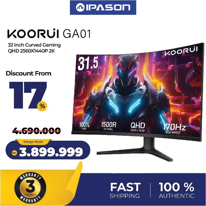 Jual KOORUI 32 inch Curved Gaming Monitor QHD 2K 170Hz 1500R 1ms - GA01 ...