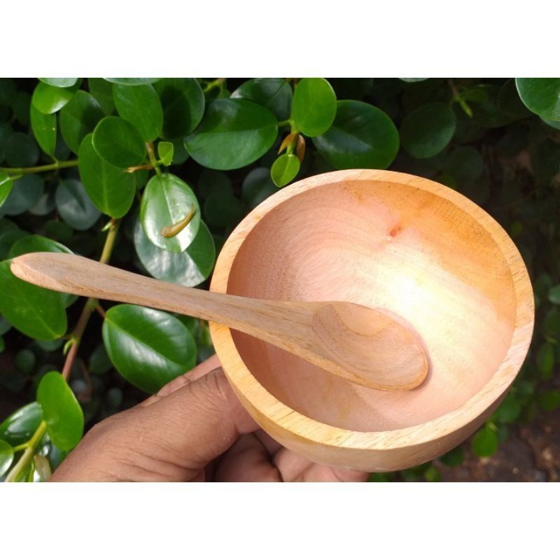 Jual mangkok dan sendok masker 8cm mahoni - mangkuk makan kayu bulat ...