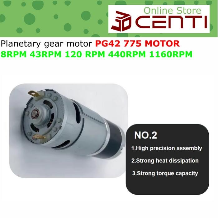 Jual PG42 Motor DC 24V planetary gear 775 High torque 8RPM 43RPM 120RPM ...