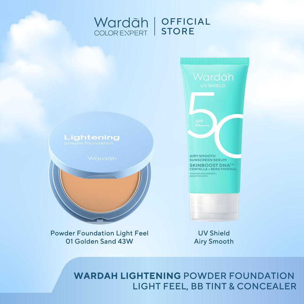 Paket Wardah UV Shield Airy Smooth  + Lightening Powder Foundation Light Feel