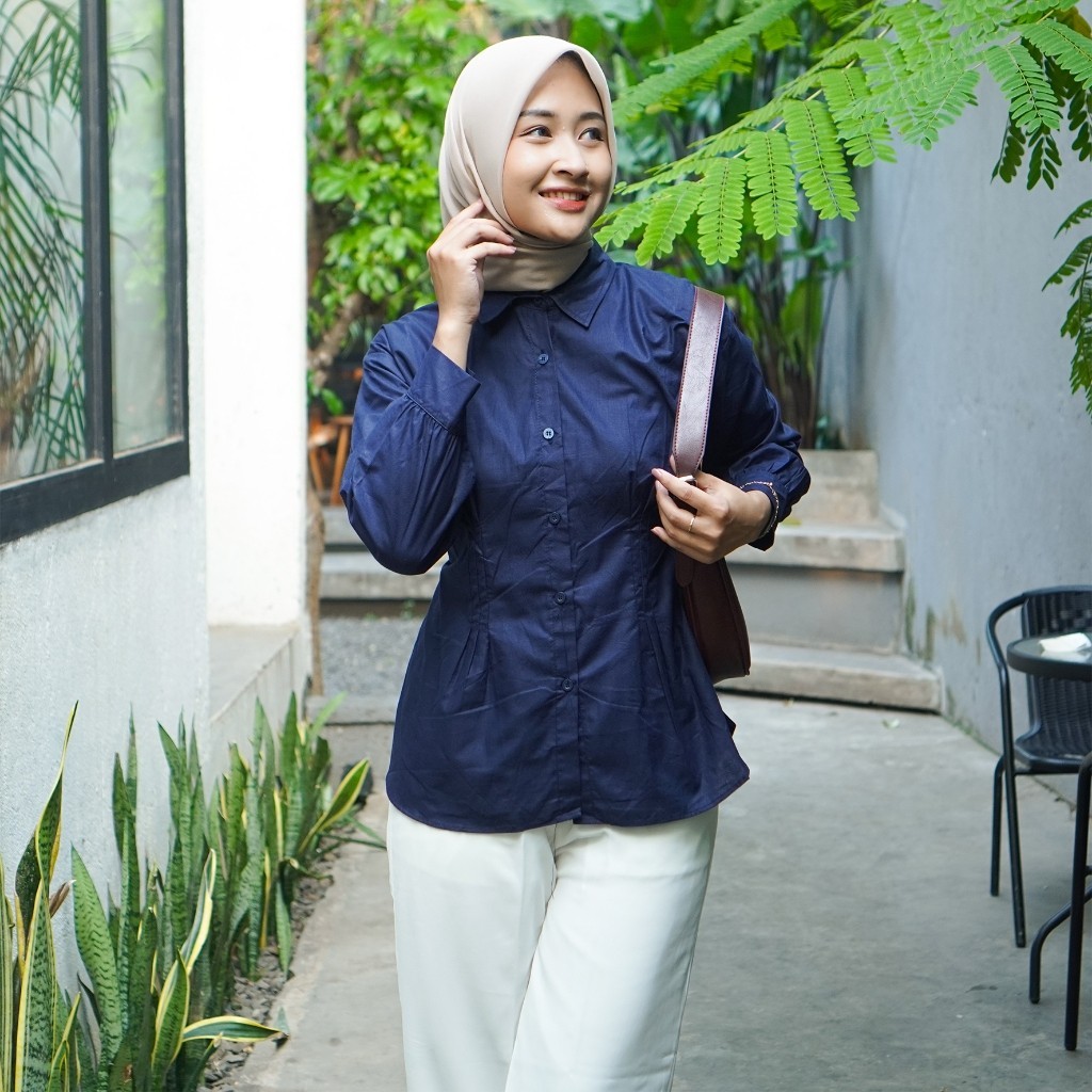 Jual Luna top long slevee - Atasan wanita katun linen Kemeja Kantor ...